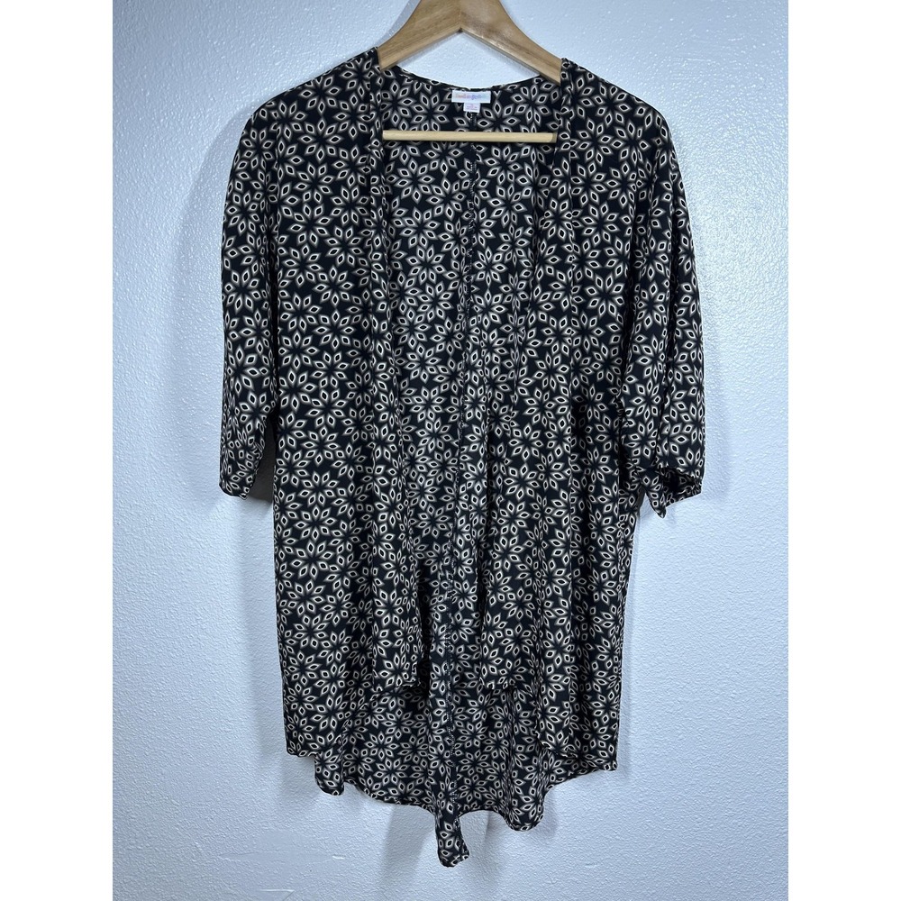 LuLaRoe Cardigan Womens Small Black Beige Open Front Kimono Lightweight Floral